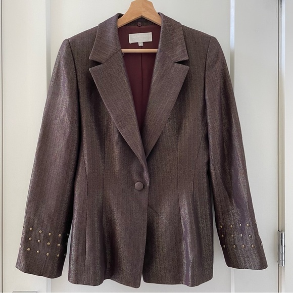Badgley Mischka Brown Metallic Embellished Beaded Women's Blazer Size 8 - Picture 4 of 12